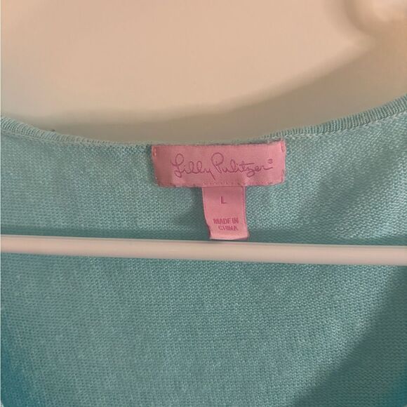 Lilly Pulitzer vintage linen Blue V-Neck Long Sleeve Top size L EUC - Picture 2 of 4